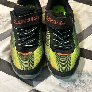 Skechers Kids Black and Neon Green Sneakers